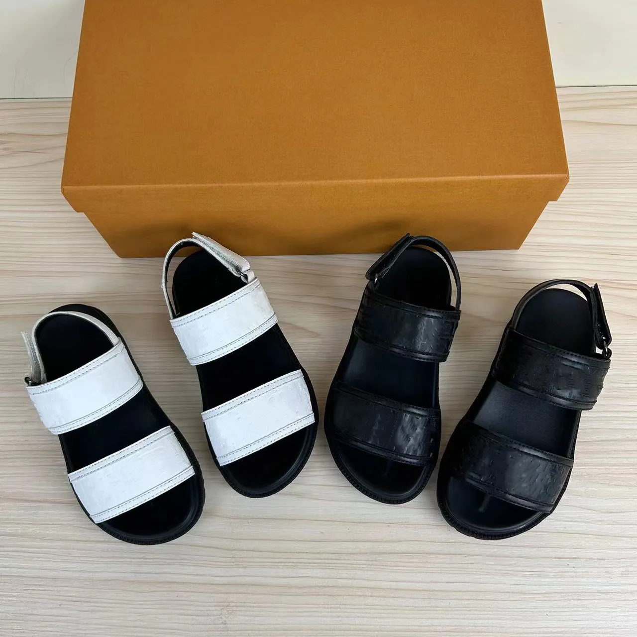 Kids leather sandals kid brand designer black white devil sticker toddler slippers boy athleisure shoes flip-flops