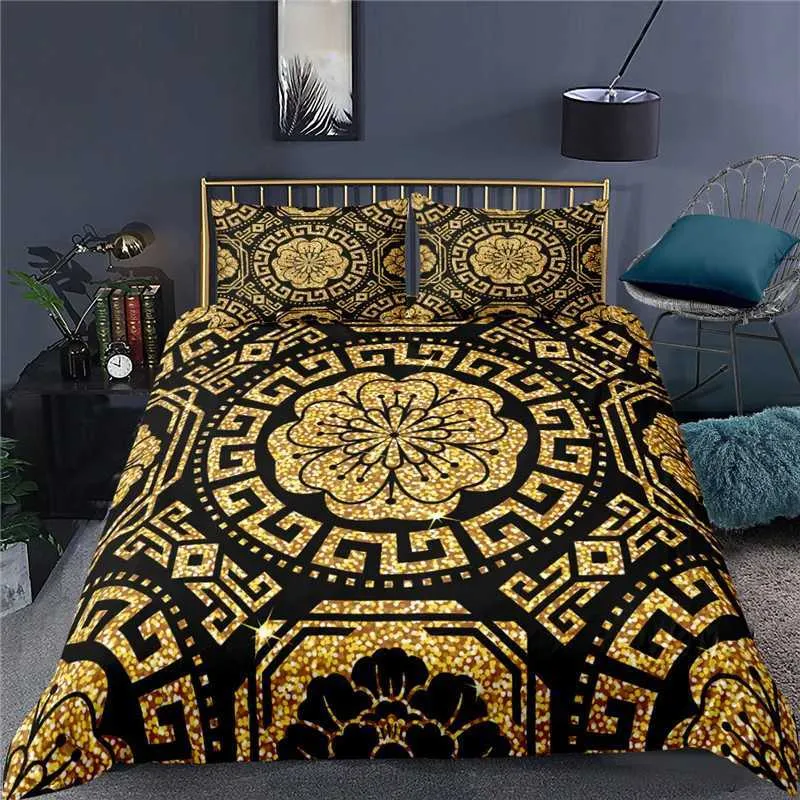 Ensembles de literie Luxury 3D Gold Baroque Style Printing 3pcs Childrens Litteur confortable Down Dowt Covers Couvre-oies