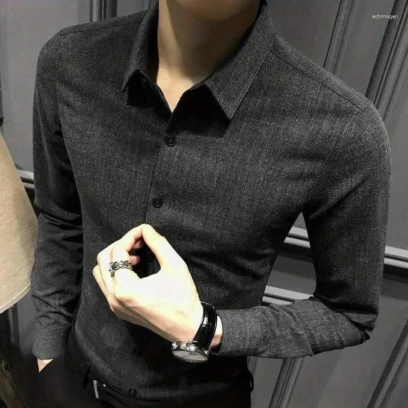 Herren lässige Hemden Mann Hemd Langarm schwarzes Geschäft für Männer einfache koreanische Stil Tops Slim Fit Asien mit Ärmeln Knopf up eleganter Kragen