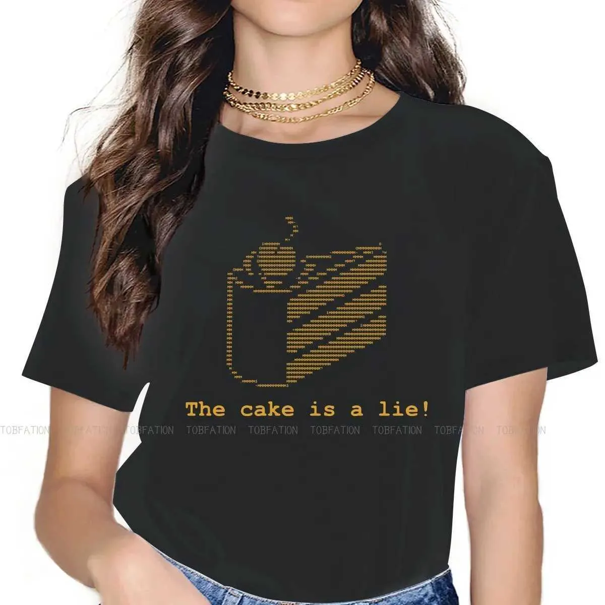 Женская футболка торт-это код лжи для женских футболок, чек, атлас p-body o nece top 5xl Женская футболка Fusy Fashion lift2405