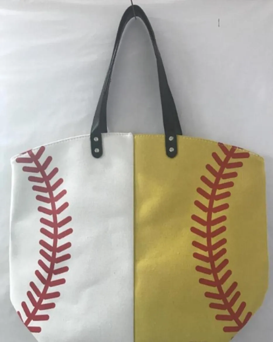 2021 Canvas Outdoor Beach Sport Half Baseball Half Softbal Baseball Tote voetbal Shouder Bags Girl Volleyball Toes opslag Bag4802674