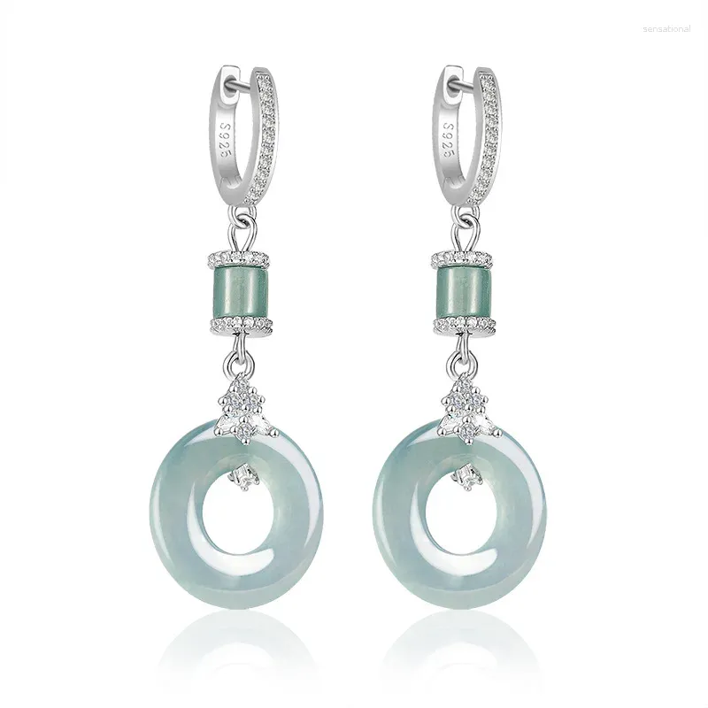 Boucles d'oreilles en peluche à eau bleue de qualité aérique naturelle jadeite jadeite s925 Cadeaux de femmes en argent incrustées haut de gamme bijoux de mode