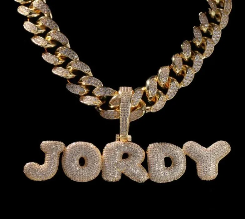AZ 09 20mm Cuban Chain Custom Name Letters Pendant Necklace For Women Men Zircon Hip Hop Jewelry6091061