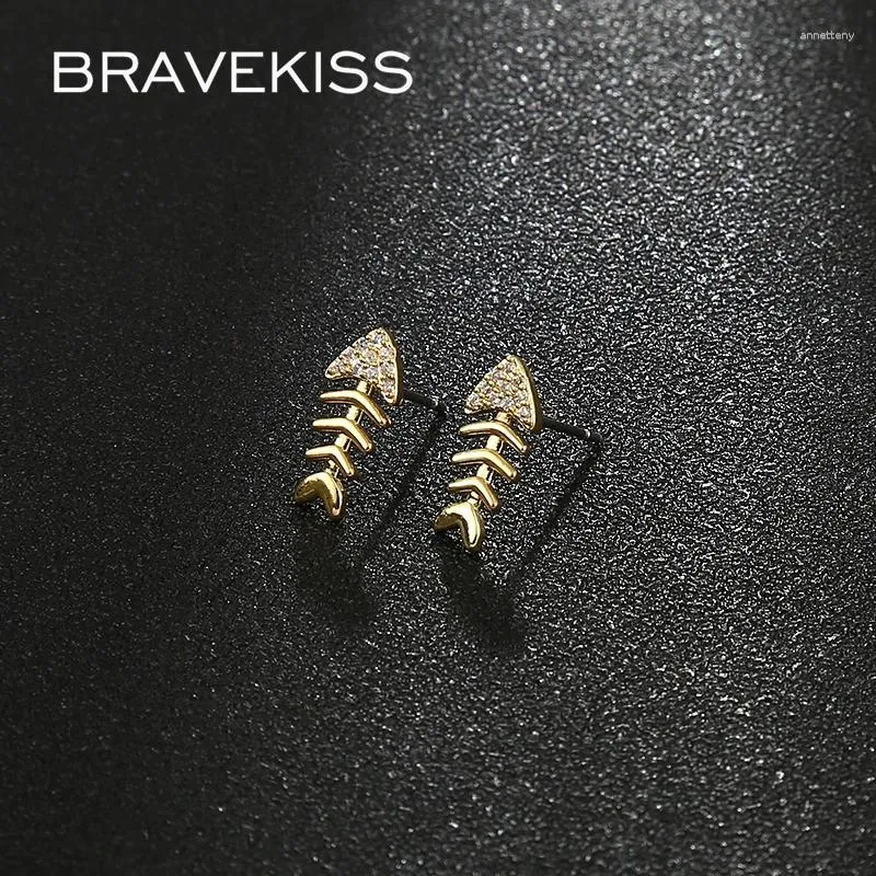 Brincos de garanhão Bravekiss Eletroplating Golden Fish Bone Simples para mulheres Brincho de zircão Acessórios de jóias de moda UE0742