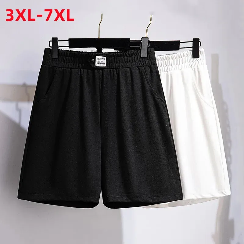 Summer Plus Taille Sports Short Large Loose Casual Lignet Black Blanc Viscose Biscose 3xl 4xl 5xl 6xl 7xl 240422