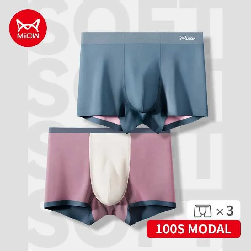 Sous-pants Miiow 3pcs Mens Mens Underwear Boxershorts Homme Panties 100s Modal Antibacterial Boxer Shorts masculins Sexy Sexy Men Boxer Sous-Pants Y240507