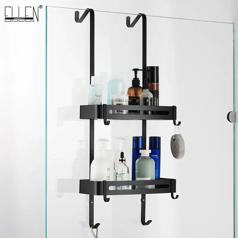 Black Hanging Bath Shelves Bathroom Shelf Organizer Nailfree Shampoo Holder Storage Rack Basket EL5018 240508