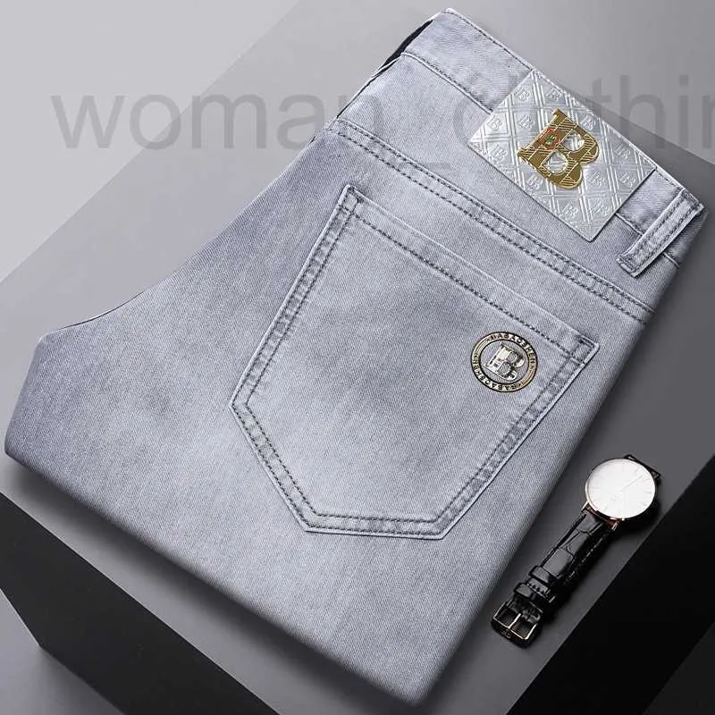 Men's Jeans Designer Babaoshen European High end Jeans, Men's Elastic Slim Fit, Small Straight Feet Trendy Fashion, Washed Water, Men's Senior Grey Pants 4CYR