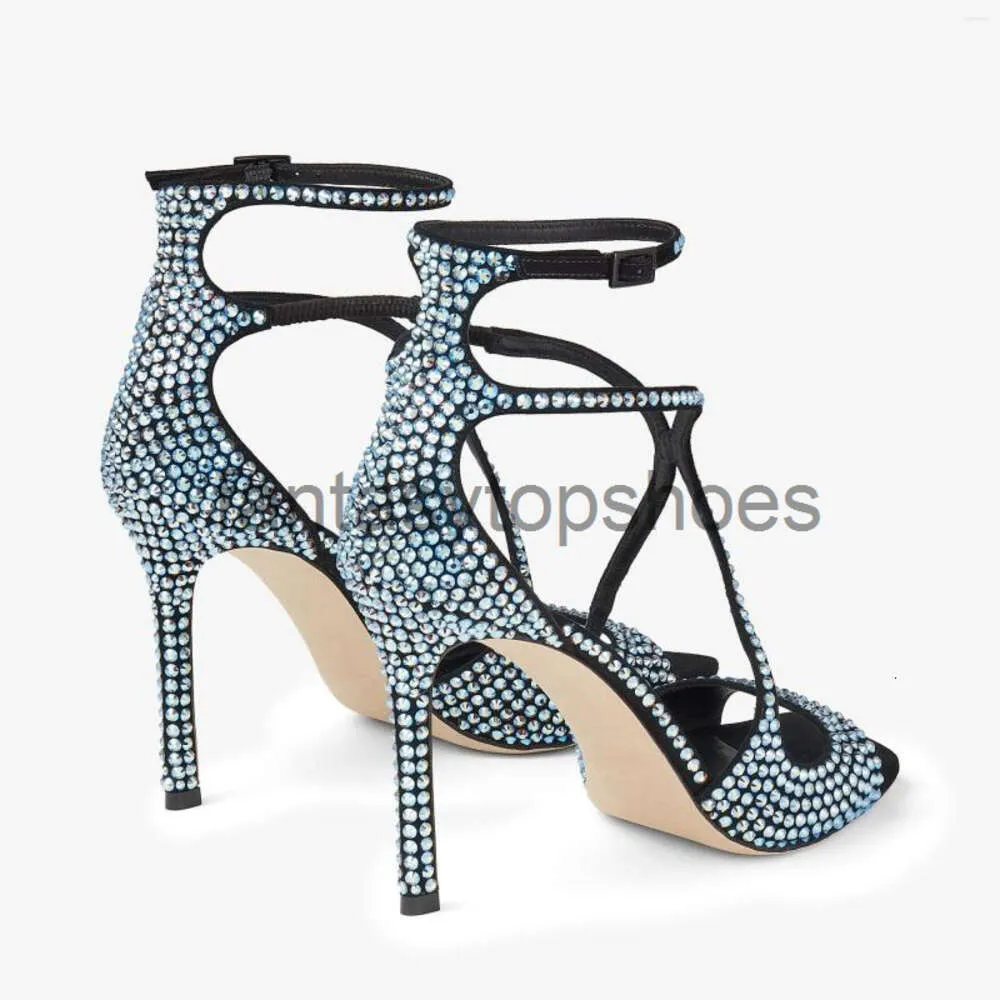 JC Jimmynessity Choo Ankle Women Sandals Luxury Strap Rhinestone Pumps Shoes Pointy Toe Crystal Party Stiletto Hqs504