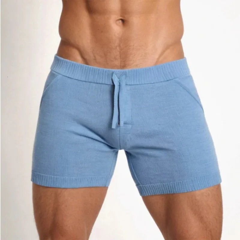 Shorts sexy slim stretch respirable hommes Summer lointain couleurs solides cordons shorts masculins pyjamas vêtements décontractés mâle 240507