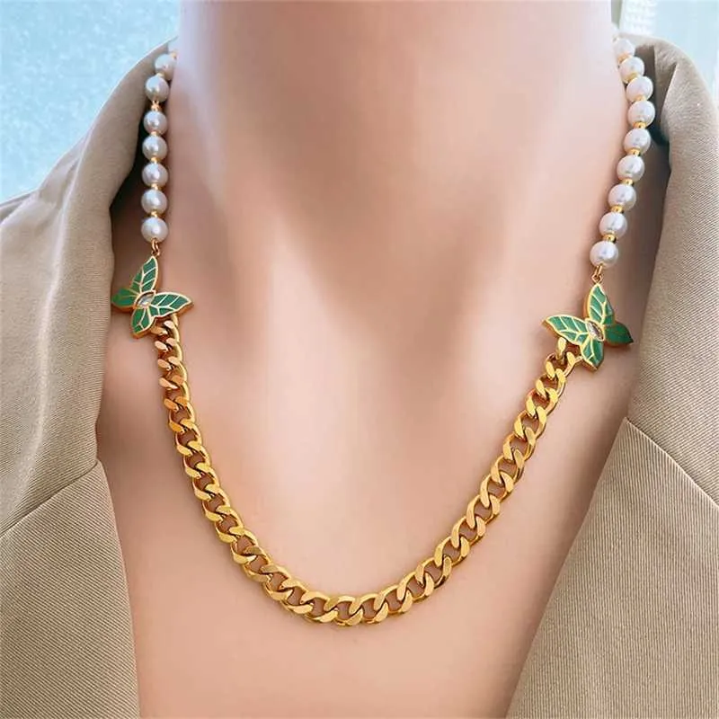 316L Stainless Steel New Fashion Fine Jewelry Zircon Pearl Green Butterfly Charm Chain Necklaces Bracelets Earrings For_voghion.com