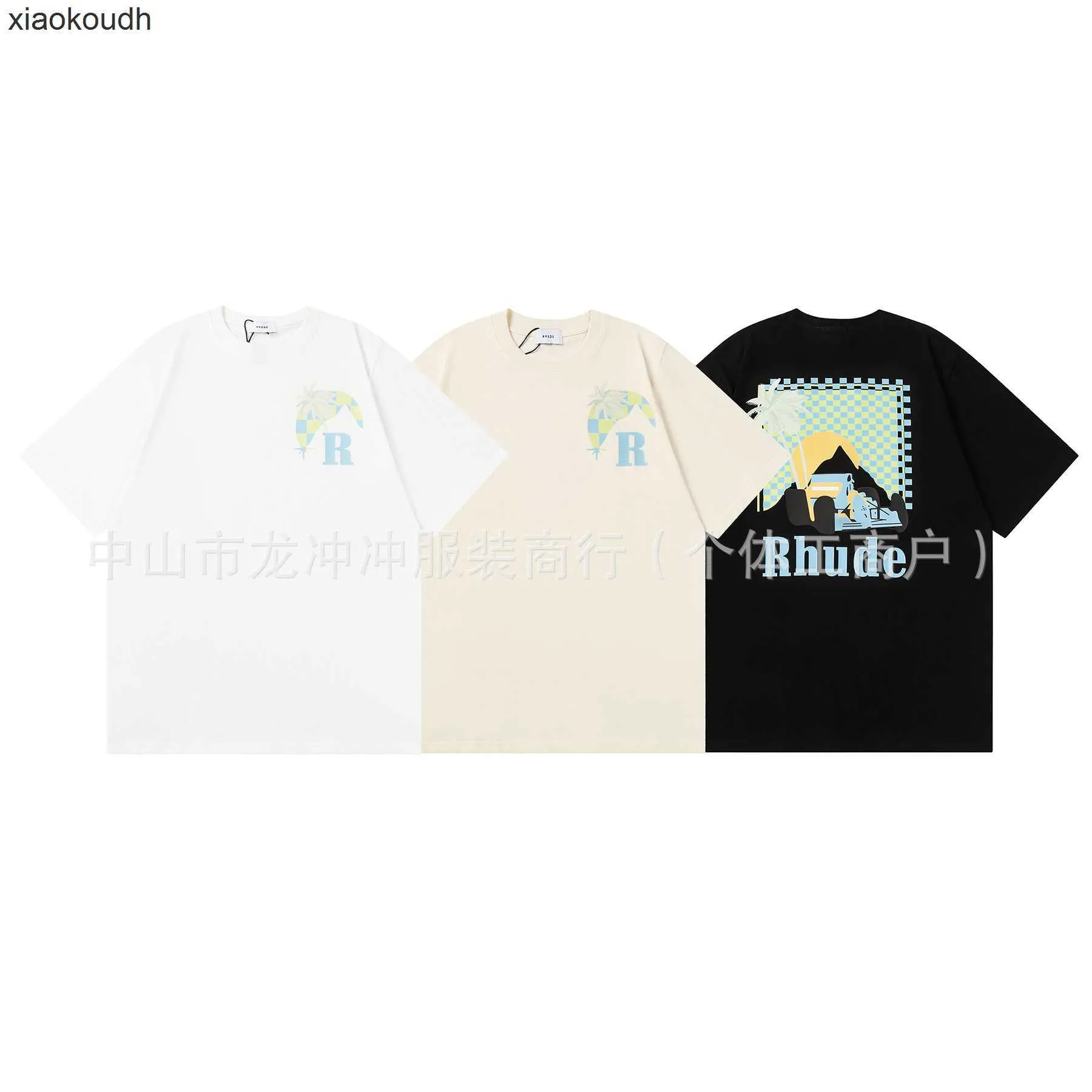 T-shirt de collection à manches courtes à manches courtes à manches courtes à manches courtes à 24 ans Rhude pour le cou à manches courtes à la tendance à la tendance à la tendance à la tendance avec des étiquettes originales 1: 1