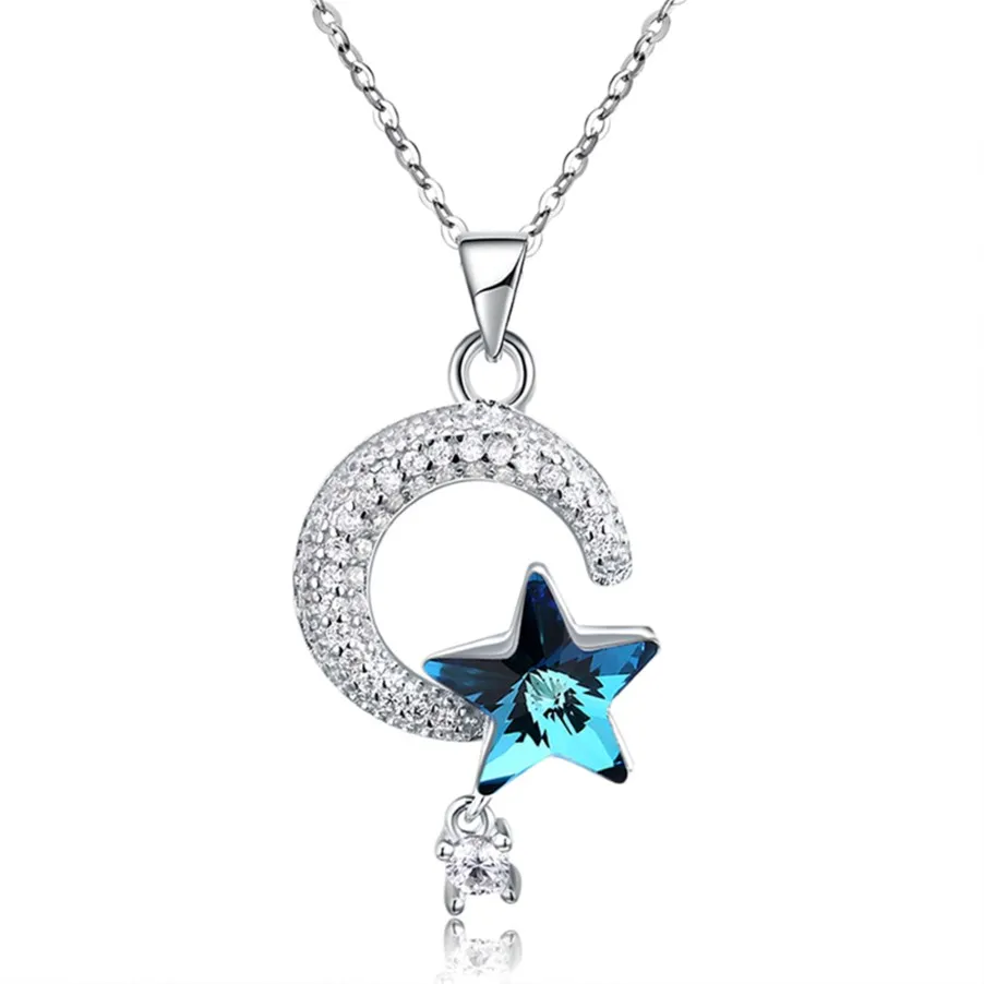 Starmoon Halsketten Kristall aus Swarovski -Elementen S925 Sterling Silber 925 Blingbling Shining Star Diamond Anhänger Halskette Frauen wir 287r
