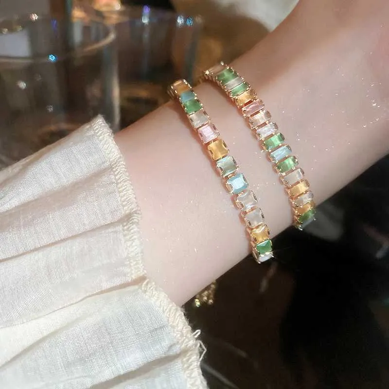 Adjustable Coloured Zircon Bangle Bracelet For Women Korean Style_voghion.com
