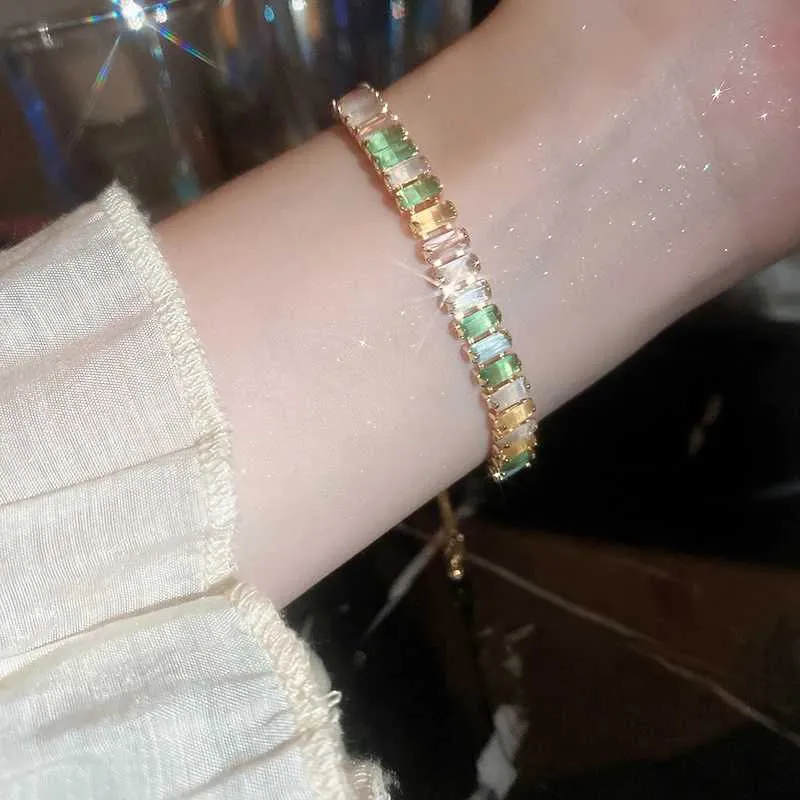 Adjustable Coloured Zircon Bangle Bracelet For Women Korean Style_voghion.com