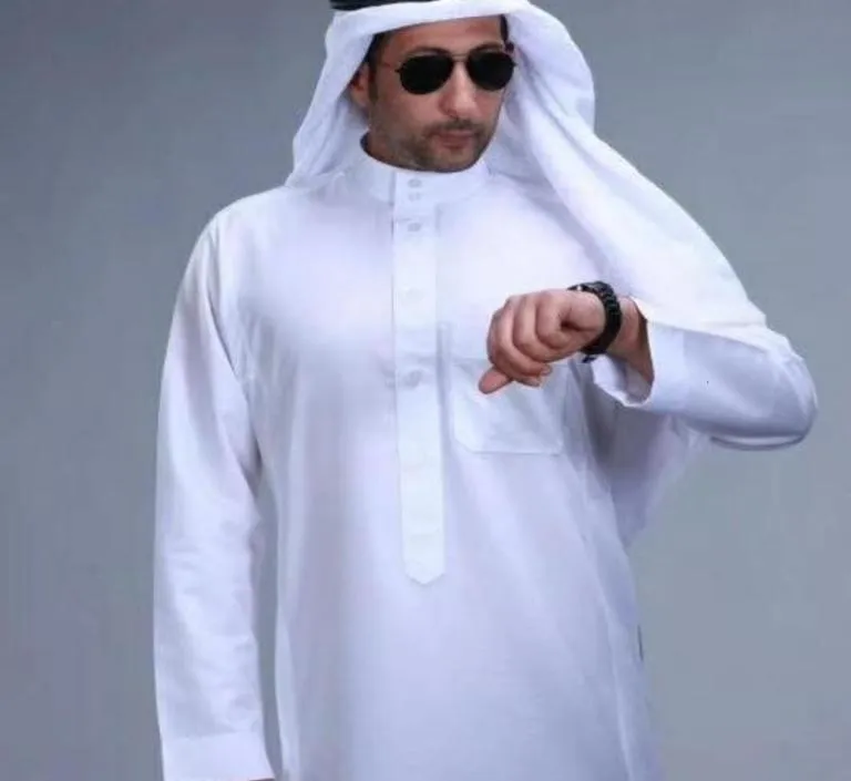 Islamic Clothing Men Length Long Sleeve Loose Muslim Saudi Arabia Pakistan Kurta Costumes Dress Kaftan Thobe7842163