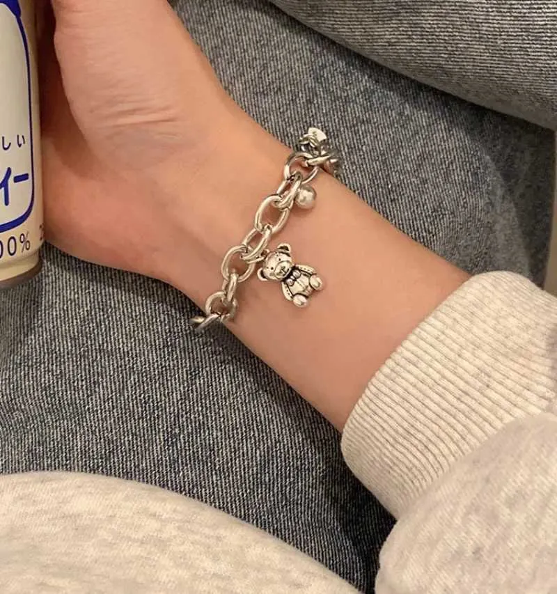 Bear Charm Bracelet Vintage Style Handmade Bangle For Women_voghion.com