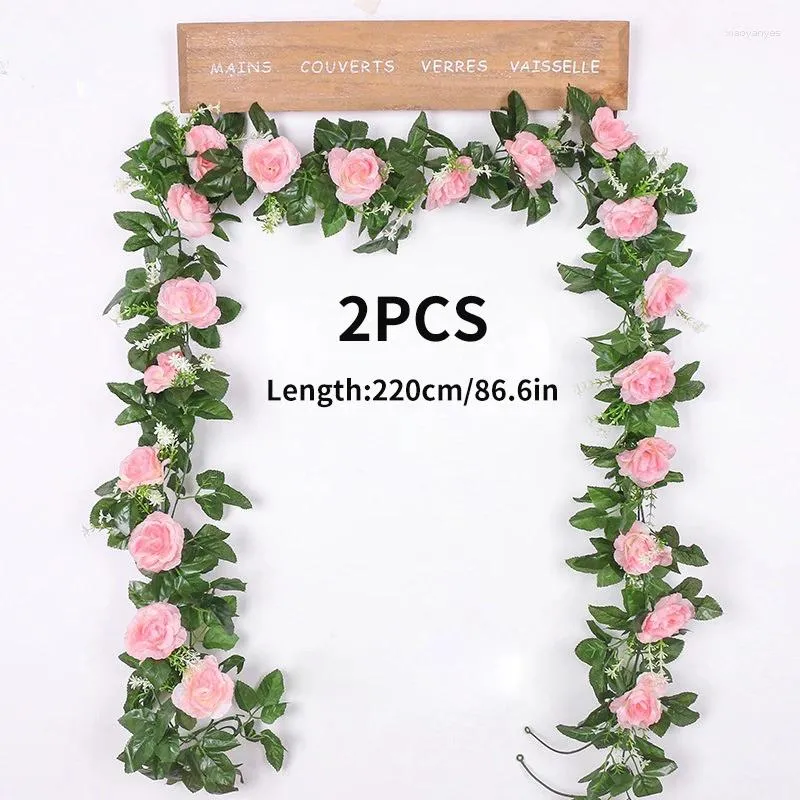 Fleurs décoratives 2pcs Silk artificiel Vine Garland Garden Arch Fake Plant Party Mariage Decoration Supplies