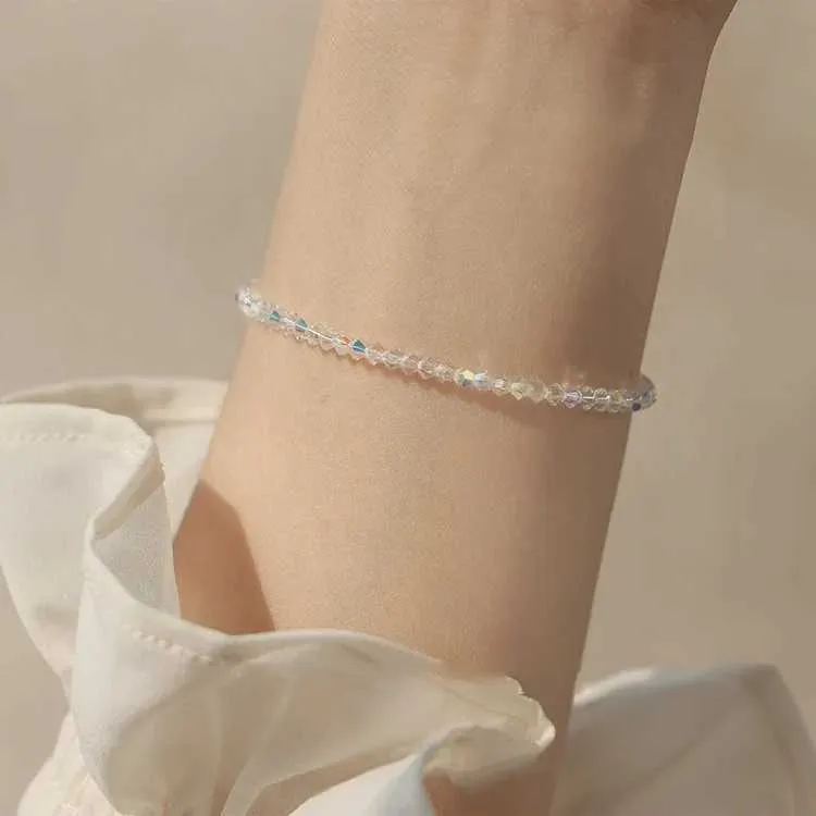Perlen Und Kristall Armband Elastisch Weiß Schmal Glänzend_voghion.com