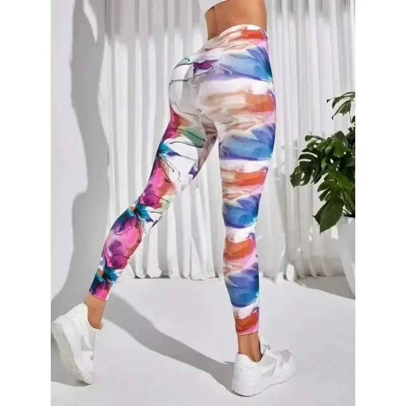 Leggings femininos femininos de impressão de impressão de legging alta cintura arco -ícowless yogo ginástica leggings meias de moda fitness push up calças de corrida de bunda y240508