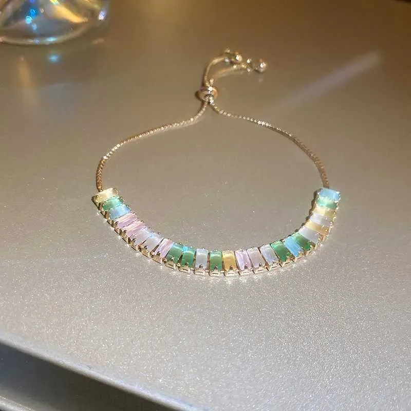 Adjustable Coloured Zircon Bangle Bracelet For Women Korean Style_voghion.com