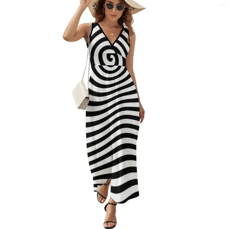 Lässige Kleider trippy Spiral- schwarz-weiß-ärmellose Kleid für schwangere Frauen Abend