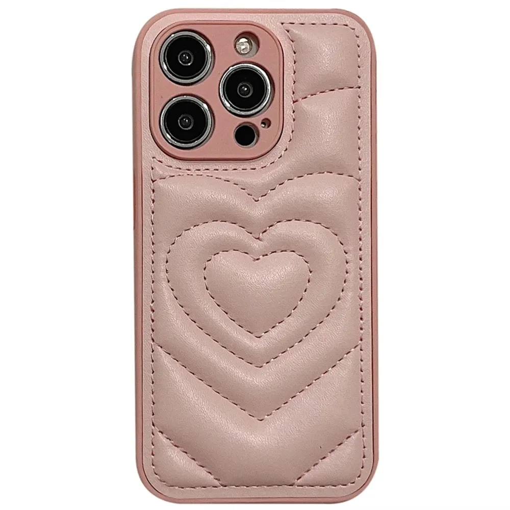 Luxury Love Heart Down Jacket Phone Case For iPhone 15 14 13 12 ProMax 11 Lens Protection Bumper Puffer Cover Soft Silicon Shell