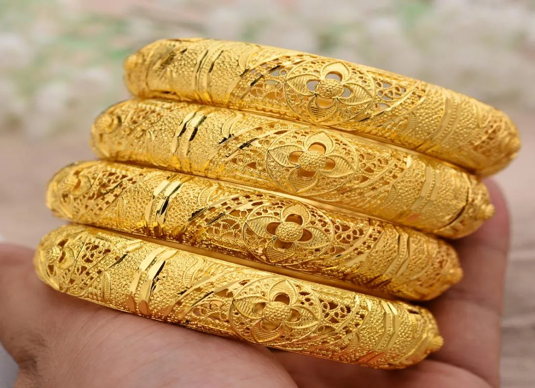 Annayoyo 4PCS Fashion Dubai Gold Jewelry Gold Kolor Banles for Etiopian Banles Bracelets Etiopian Jewelry Bangles Gift8692449