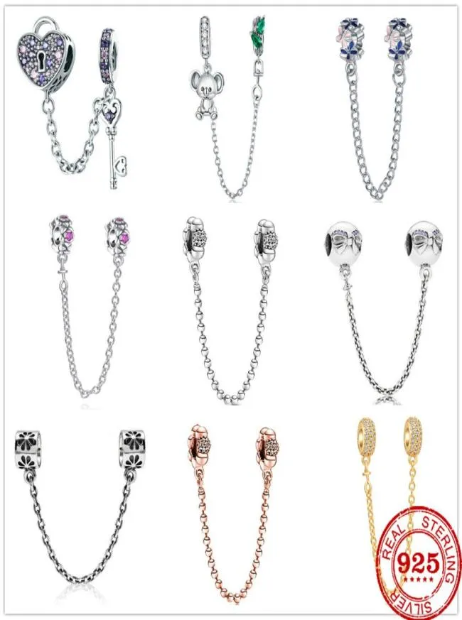 925 Sterling Silver Dangle Charm Nuova catena di sicurezza Love Lock Angel Koala perle fiore perle Fit Charms Accessori per gioielli fai -da -te Bracciale 88806331