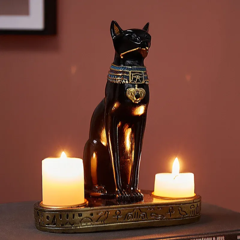 Posiadacze egipskie kota żywica żywica figurka figurka dekoracja statua vintage cat bogini Bastet Statua Home Office Dekoracja ogrodowa Prezent