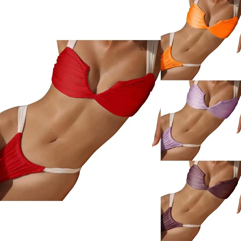 Swim costumi da bagno a colori solidi bikini sexy strisce di ceretta split a fila per le donne avvolgimento femminile push up junior