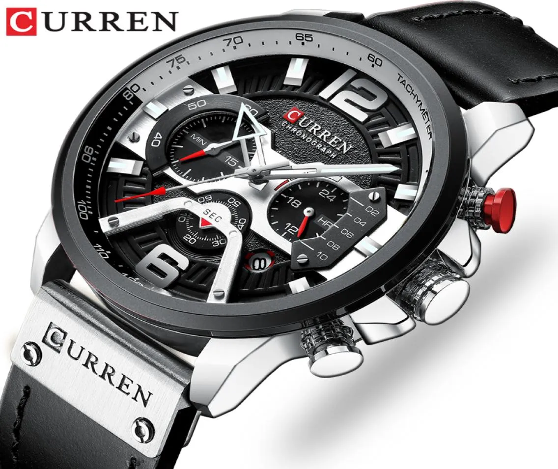 Curren Mens Watches Top Brand Luxury Leather Sports Watch Men Men Fashion Chronograph Quartz Man Corloge imperméable Relogie Masculino1938322