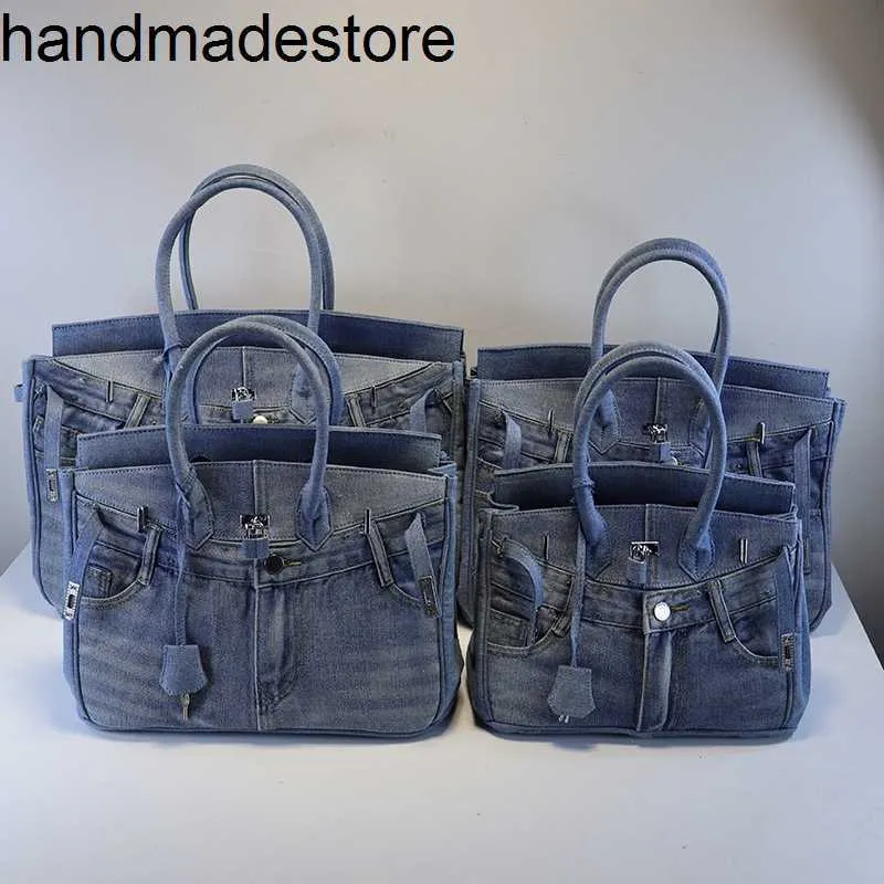 Crowd Small Handbag Platinum Design alla moda marca di marca scherzo jeans tasca borse in denim versatile una borsa a traversa a tracolla vera pelle fatta a mano