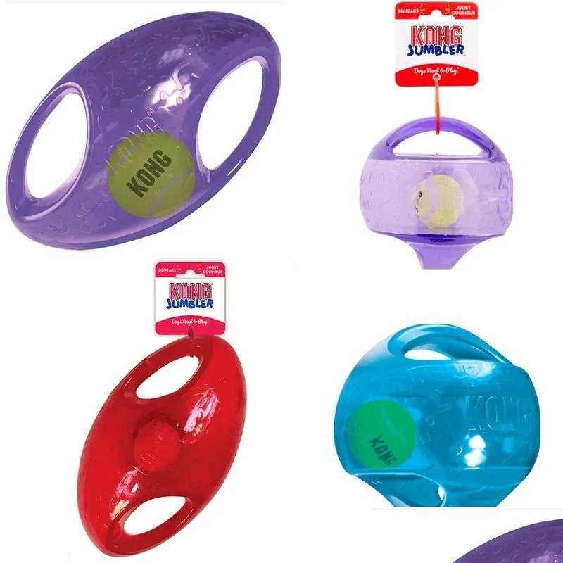 개 장난감 씹는 M/L 사이즈 Kong Jumbler Ball/Football Toy Color 다양성 드롭 배달 가정 정원 애완 동물 용품 DHYFP