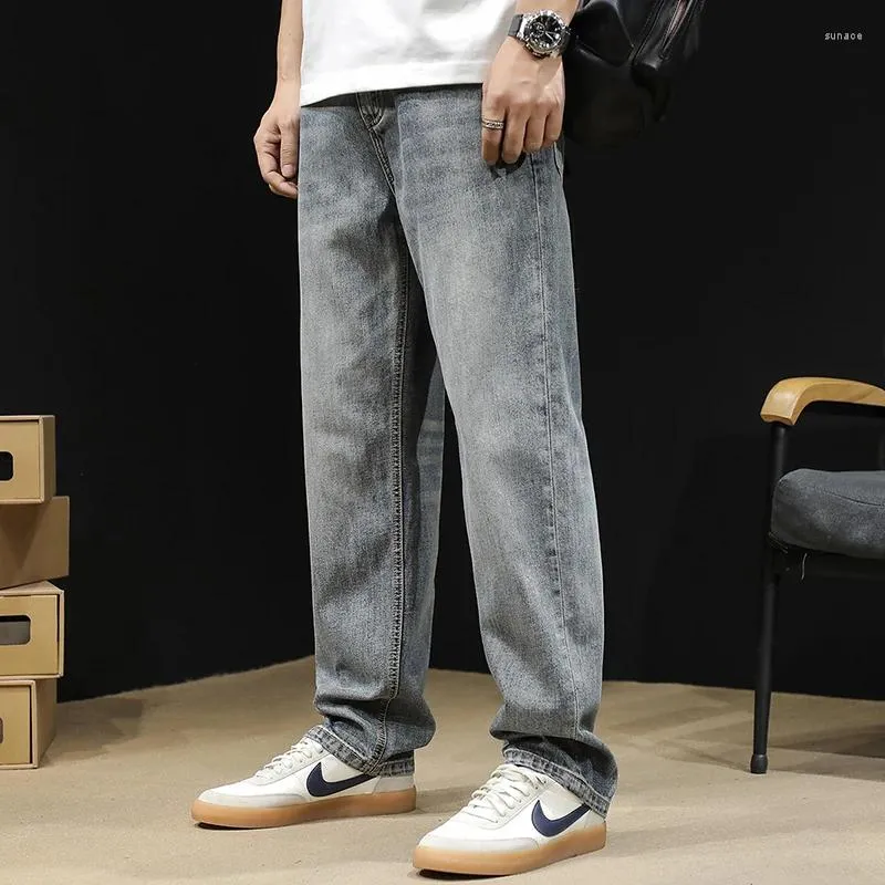 Мужские джинсы весны все прямые брюки с длинными брюками светлыми конусны большие размеры и осенний бренд моды