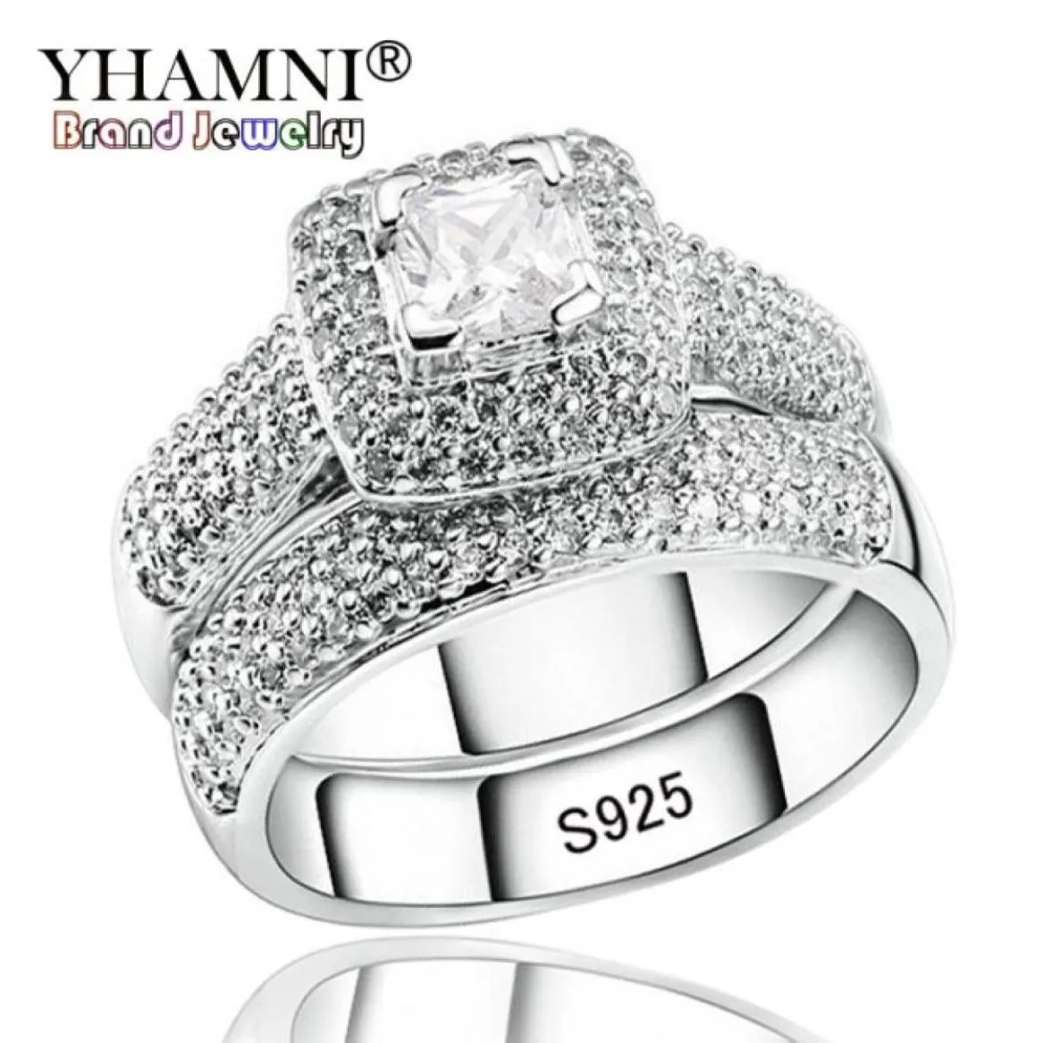 Yhamni Luxury Engagement Double Anneaux Original REAL 925 SLIVE SLIST WHITE CZ ZIRCON RING Set Wedding Fine Jewelry R14990447519369914