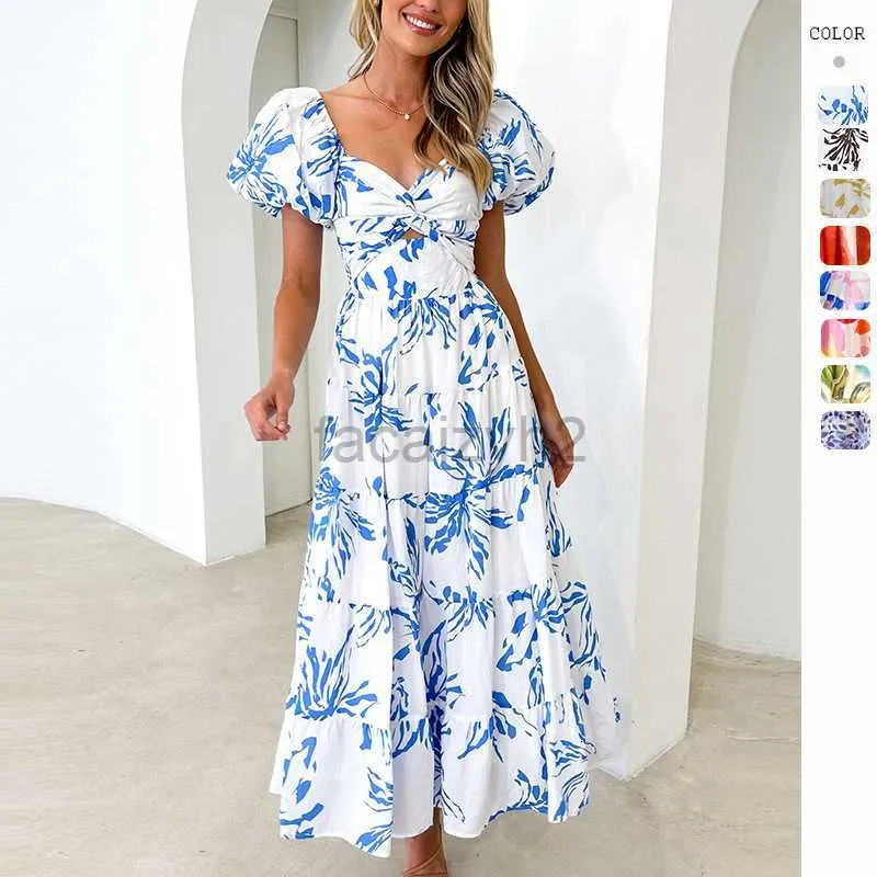 Casual jurken Designer Jurk 2024 Lente/zomer nieuwe stijl slanke pasvorm bedrukte bubbelmouwen grote display high -end jurk voor vrouwen plus size jurken