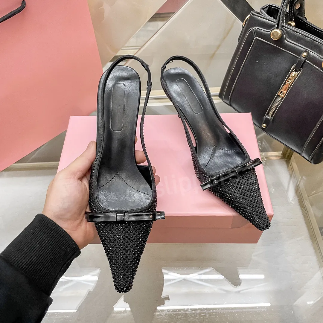 DHgate Designer Pointed Toe Backless High Heels for Women Bow Mid Heel Hollowed Out Dress Shoes with Back Strap Shoes Accessories