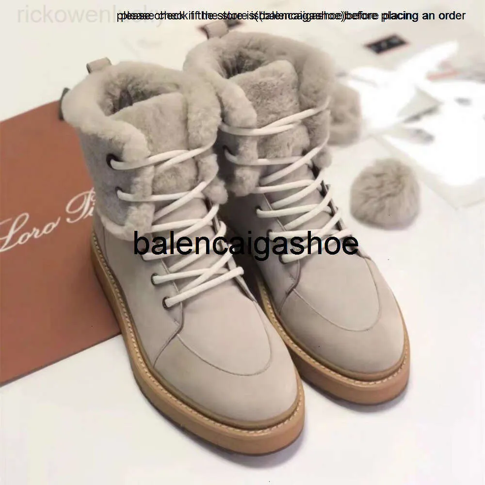 LP Loro Piano Shoes Loro * Pian 2022 Winter Wool Snow Boots Leather Women's Leather Short مع أحذية قطنية فخمة وأحذية سميكة