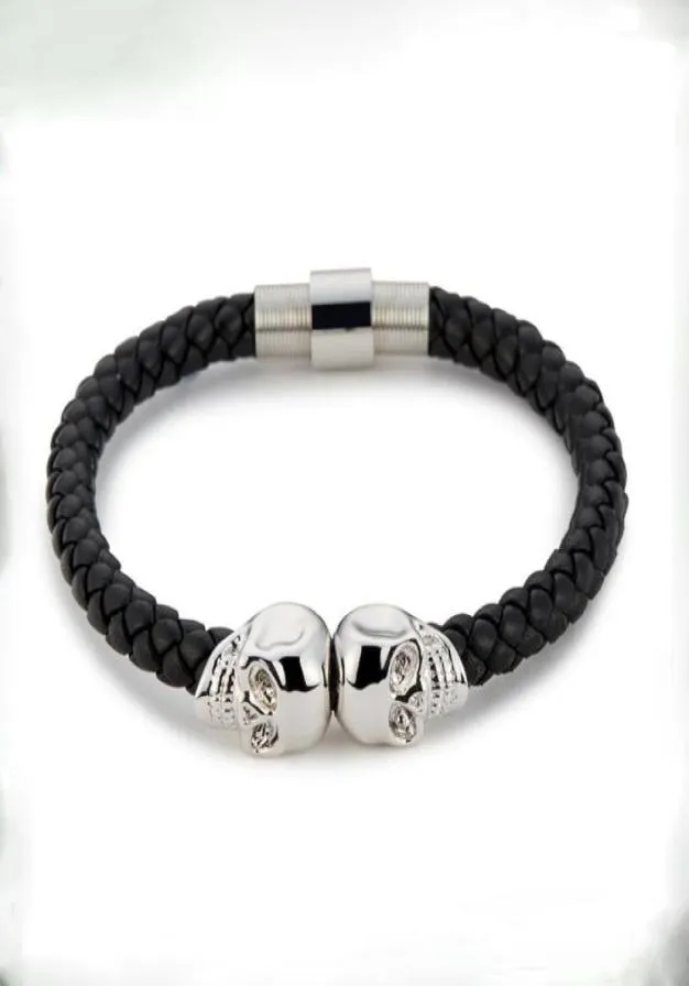 BC smycken som säljer modemän kedjor äkta läder flätade Northskull -armband dubbla skallen Bangle BC0029852562