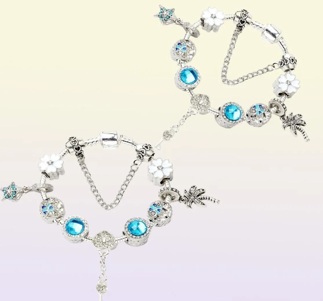 Bracelet de charme de style mode 925 argent sterling murano lampe à lampe étoile de mer étoiles arbre palmiers bracelets bijoux filles 7914555