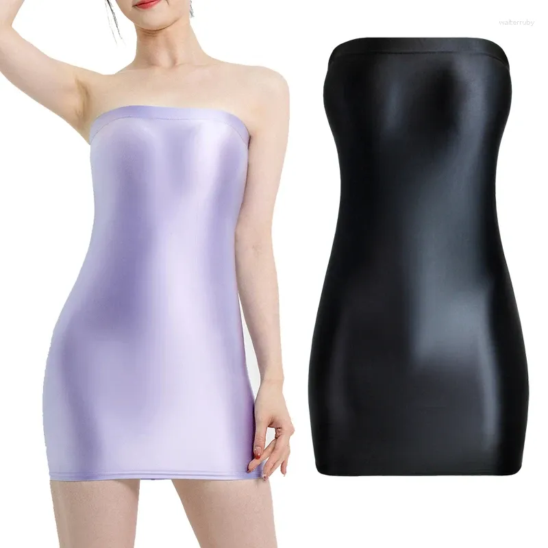 Frauen Badebekleidung Sexy Satin Glossy Hip Wrap Kleid Rock hoher Stretch Slip eng kurz glänzender Strand japanischer Badeanzug