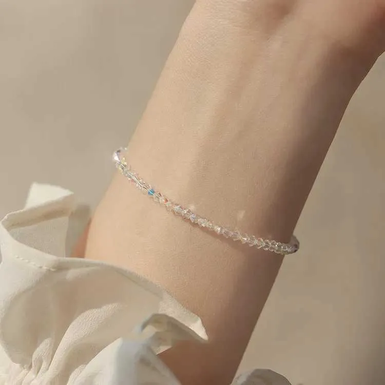 Perlen Und Kristall Armband Elastisch Weiß Schmal Glänzend_voghion.com