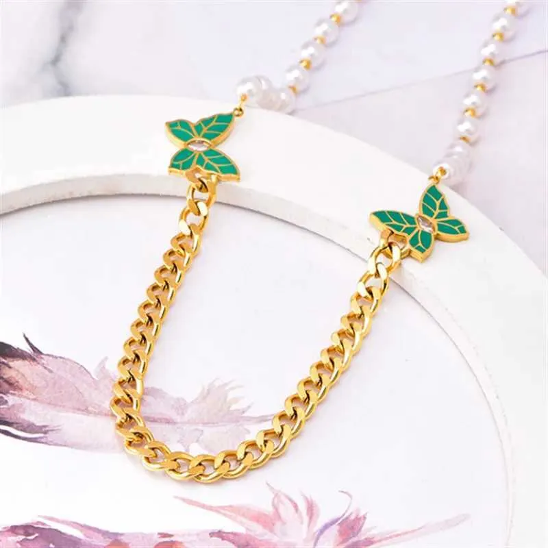 316L Stainless Steel New Fashion Fine Jewelry Zircon Pearl Green Butterfly Charm Chain Necklaces Bracelets Earrings For_voghion.com