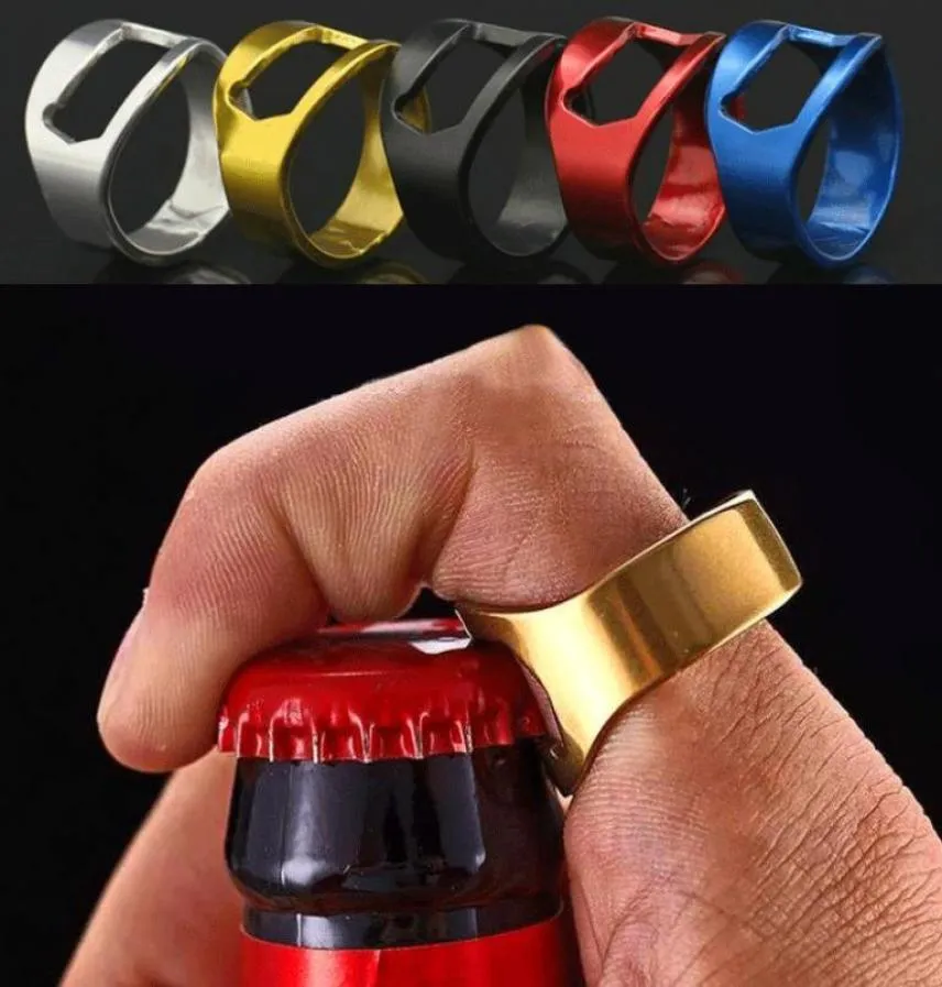 Ring Bierflaschenöffner Edelstahl farbenfroh für Männer Kreativ Club Bar Finger Werkzeug Schmuckparty präsentieren Gold S1551138
