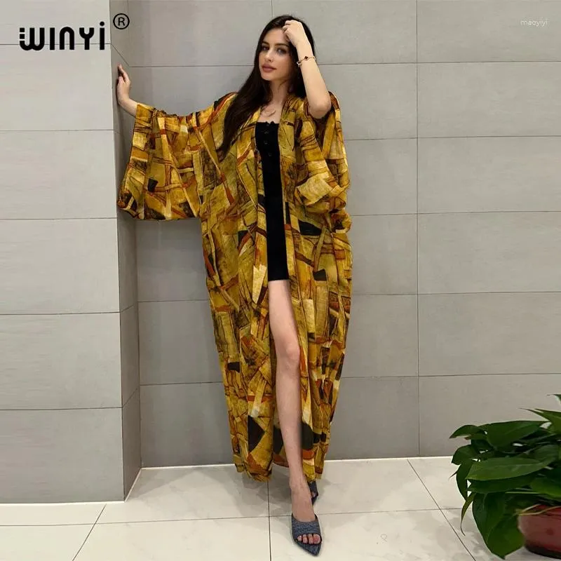 Summer Kimono Beach Wear Women 2024 Africa Dress Bikini Cover Up Cardigan Boho Print Coat Abayas Dubai Luxury Muslim