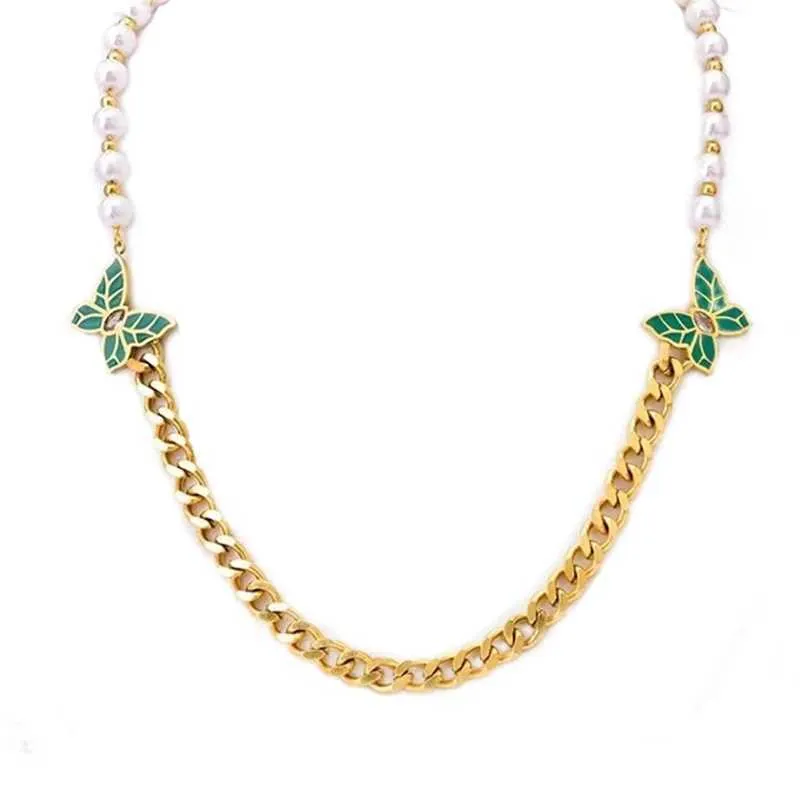 316L Stainless Steel New Fashion Fine Jewelry Zircon Pearl Green Butterfly Charm Chain Necklaces Bracelets Earrings For_voghion.com