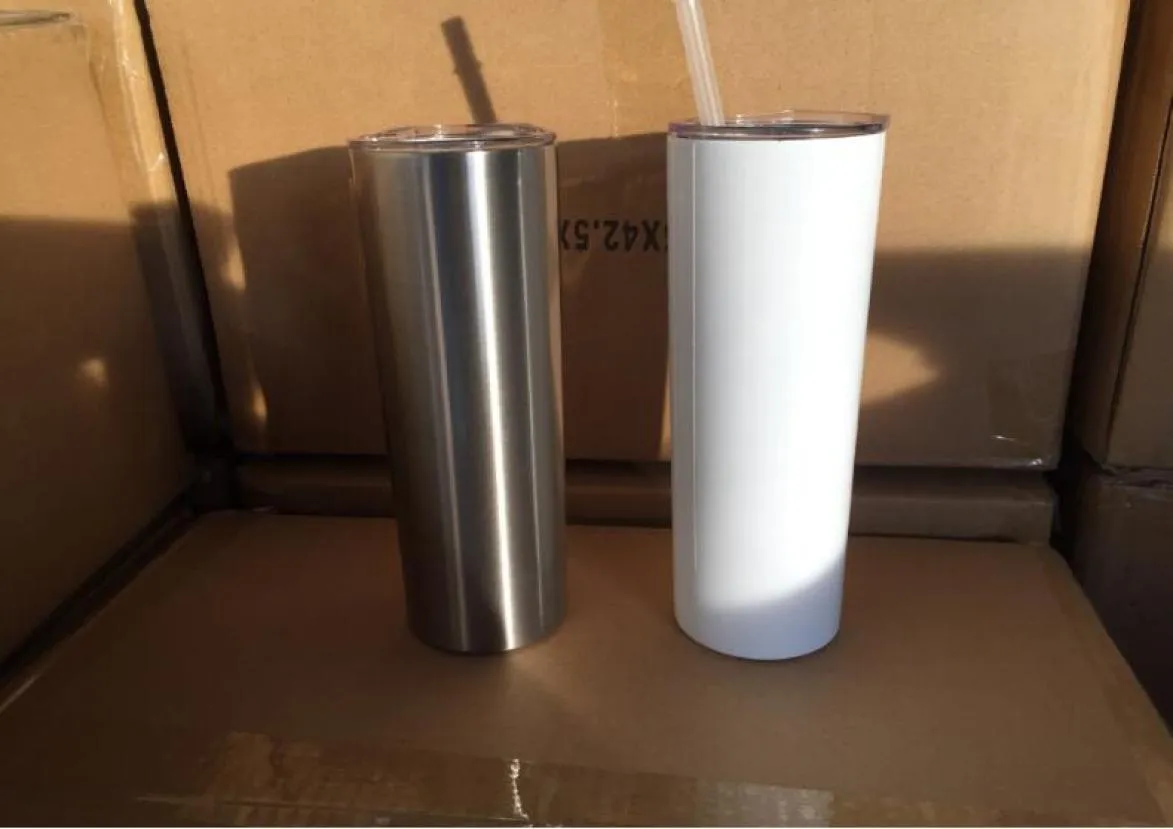 20oz Skinny Tumbler leere Sublimation schlanke Tasse Kaffeetassen mit Deckel und Strohbecher mit See CCA12436 100pcs7502187