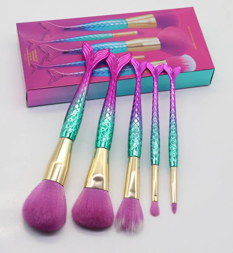 Pincéis de maquiagem de 12pcs conjuntos de cosméticos Kits 5 pcs Kits Bright Cores Mermaid Compury Tools Tools Powors Contorn Brushes DHL 6703777