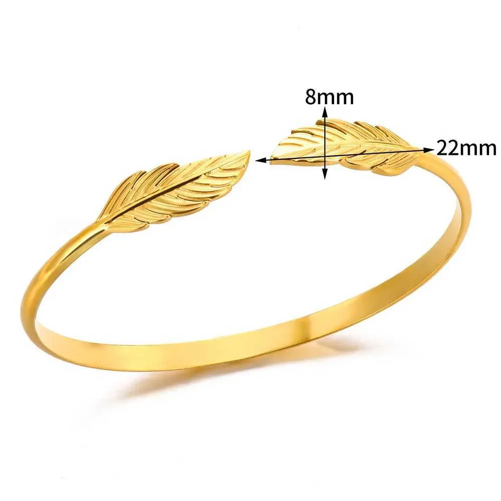 Charm Bracelets Stainless Steel Feather Bracelet For Women Vintage Gold Colr Designer Jewelry Aesthetic Bangle Daily_ipsvogv.com